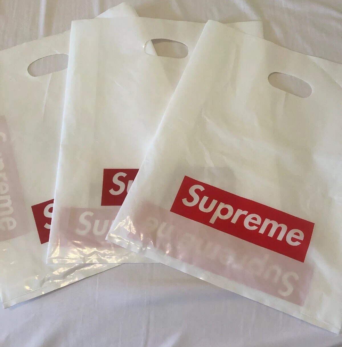 3 Supreme Plastic Tote Shopping Bag Box Logo + 6 Stickers 100% Authentic Sticker