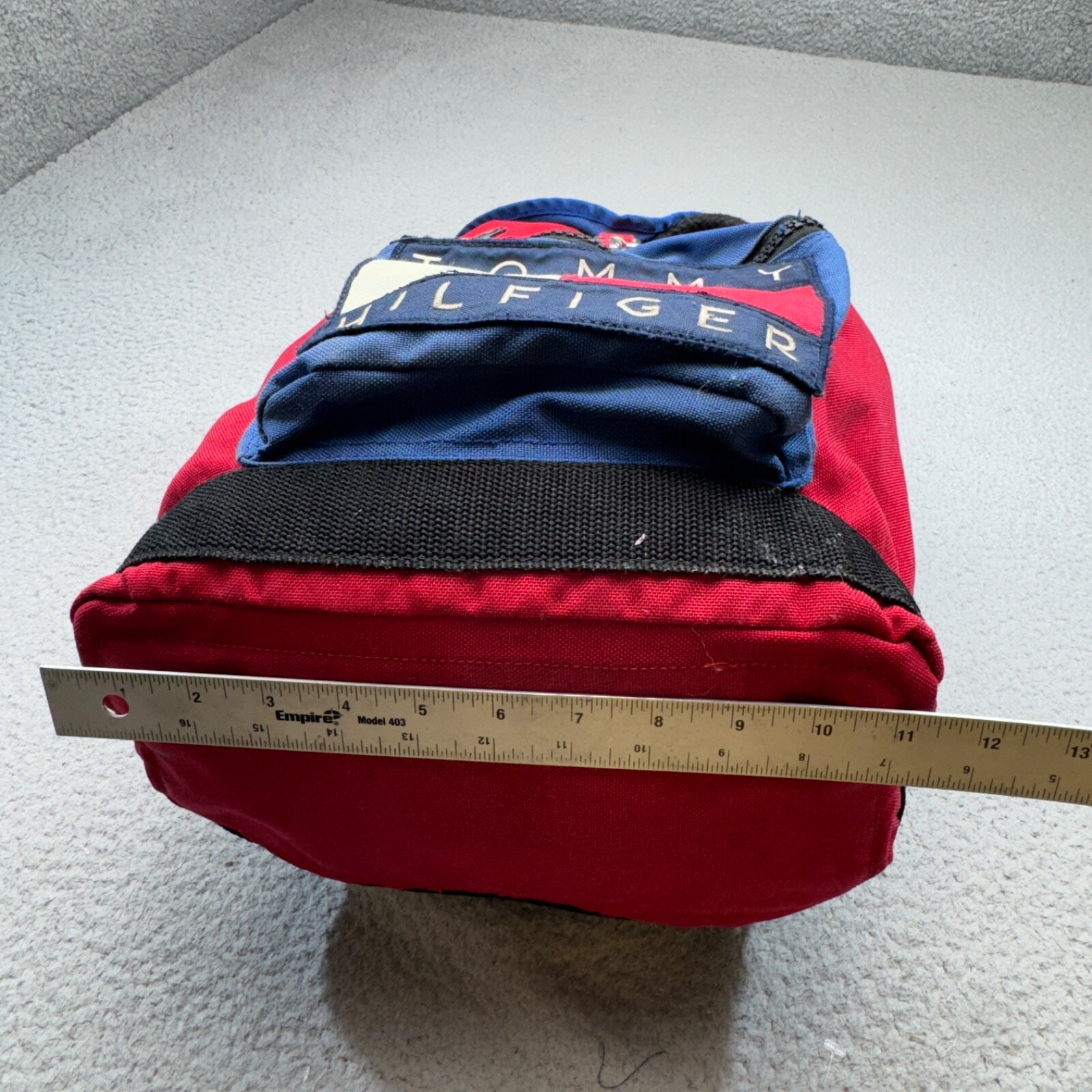 VINTAGE Tommy Hilfiger Backpack Red Blue 90s Alpine Olympics Patch Cinch Canvas