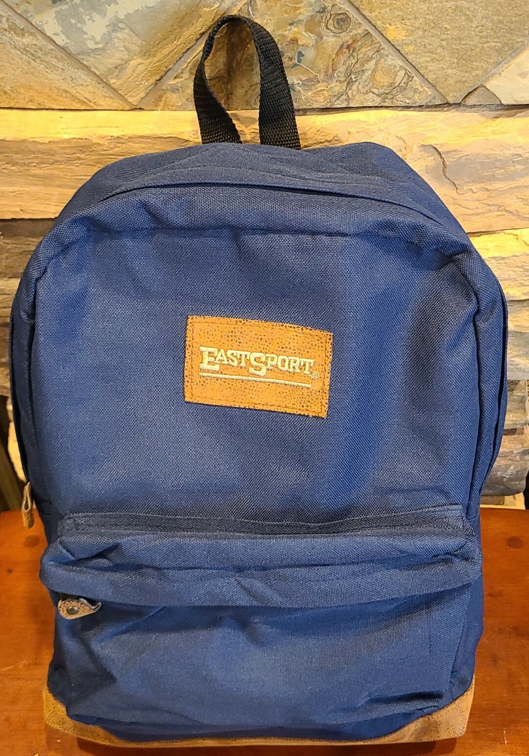RARE! Vintage EastSport Blue with Leather Bottom Bookbag Backpack NWOT 16x10x5″
