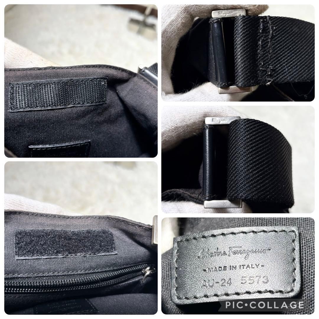 Salvatore Ferragamo Shoulder Crossbody Bag Purse Nylon Black USED Good Condition