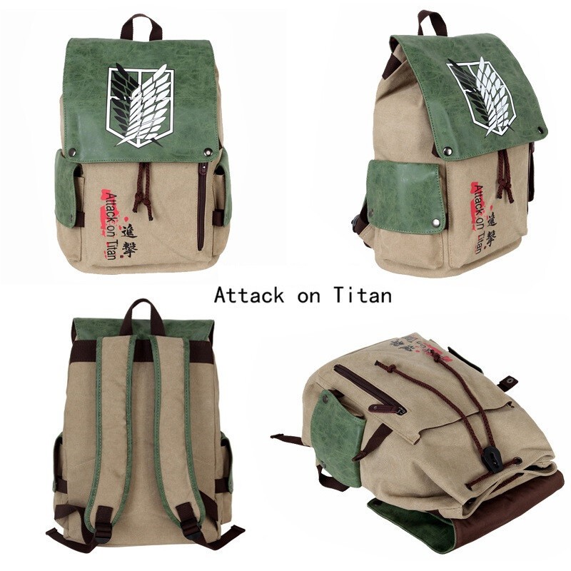 Japanese Anime Theme Canvas Backpack Totoro Attack on Titan Rucksack Schoolbag