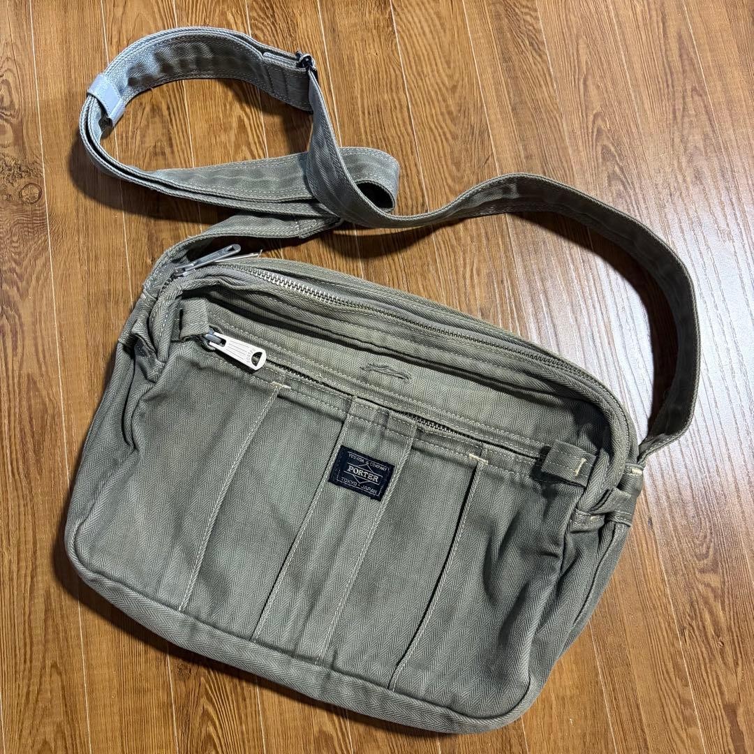 Vintage PORTER Shoulder Bag Herringbone Khaki