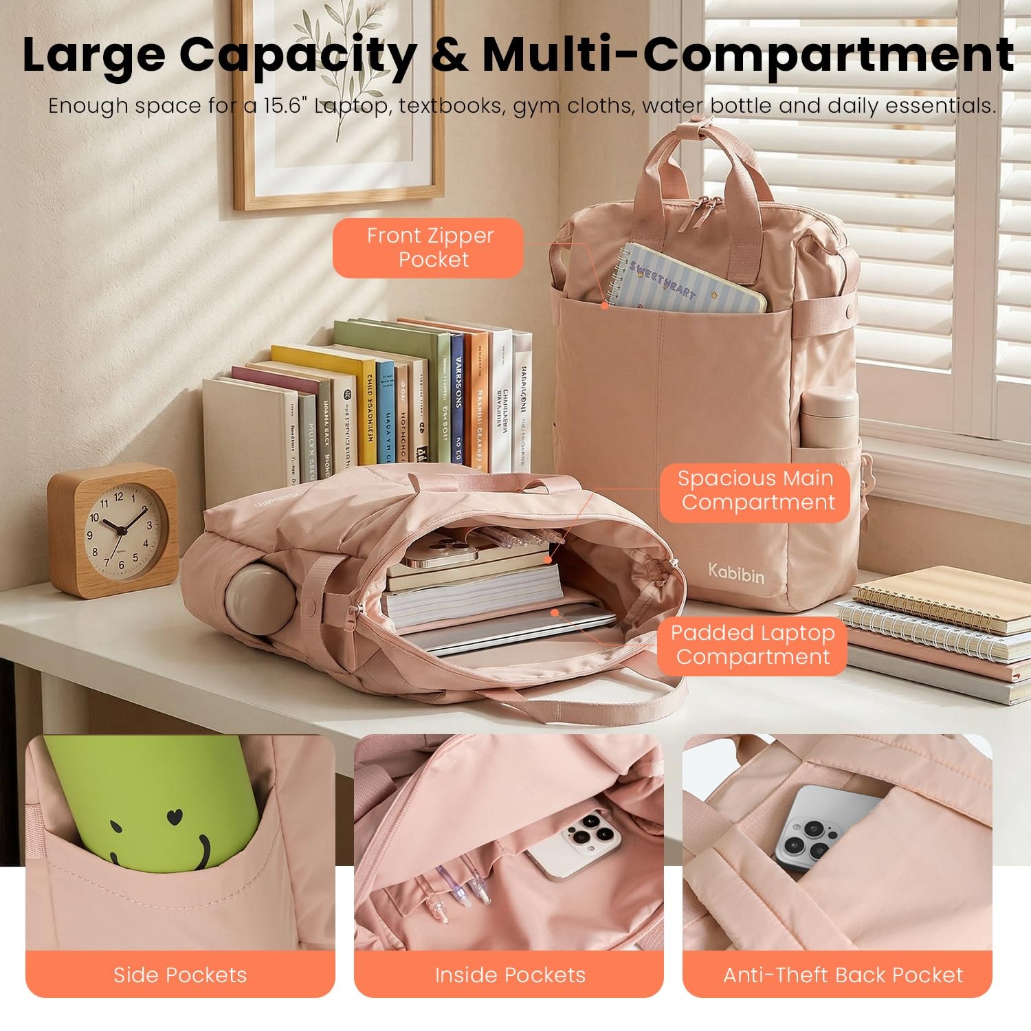 Ultra Lightweight Waterproof CarryOn Daypack 15.6in Laptop Backpack Pink
