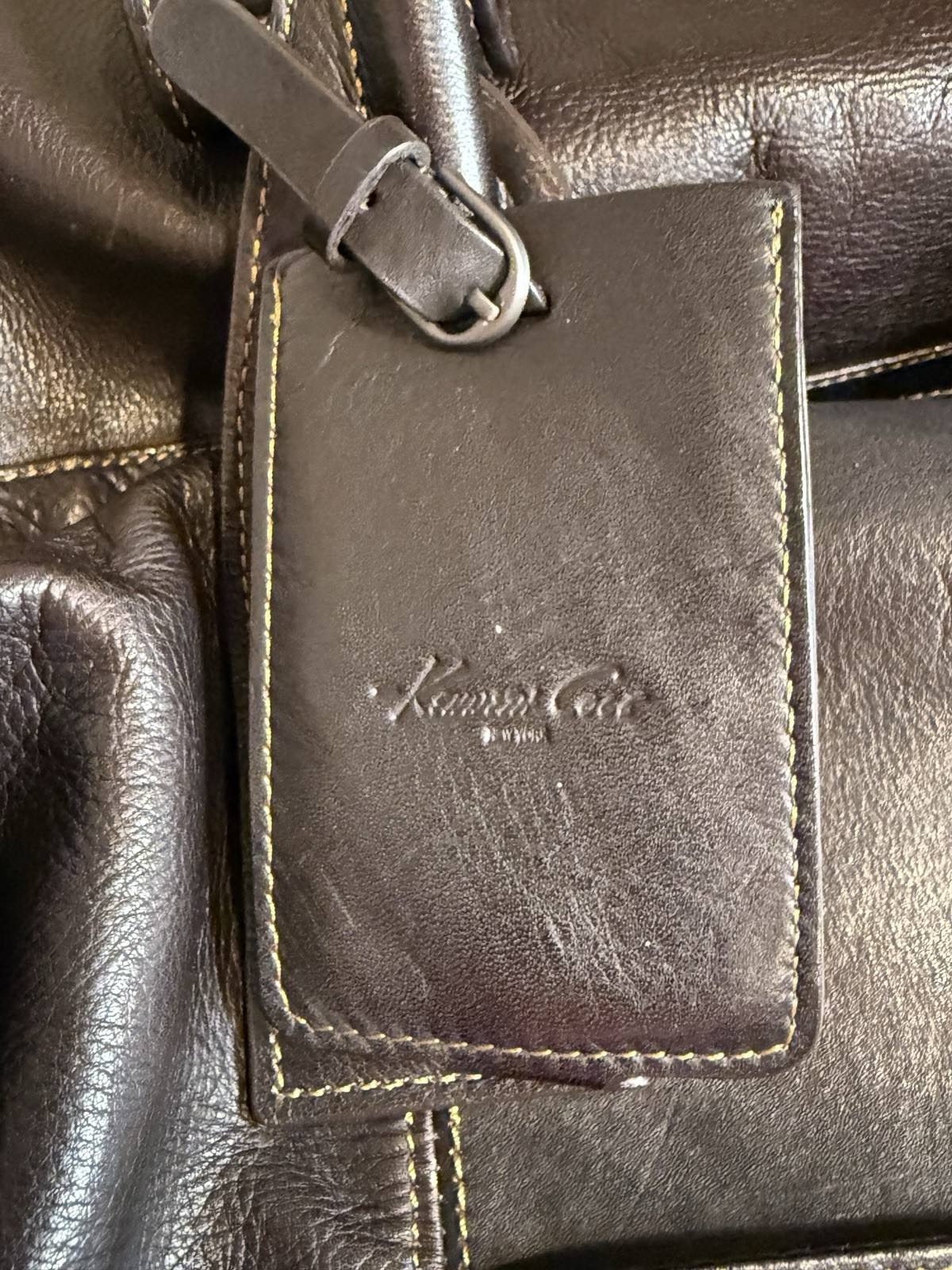 Kenneth Cole Dark Brown Genuine Leather Duffle Weekender Travel Bag Vintage Y2K