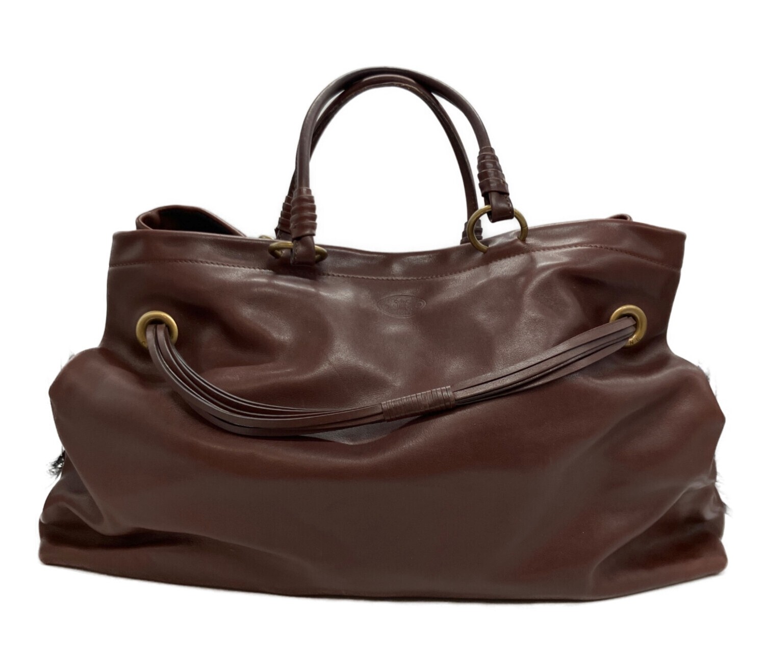 CELINE Boston bag Dark Brown Leather Men Duffle bag Large capacity