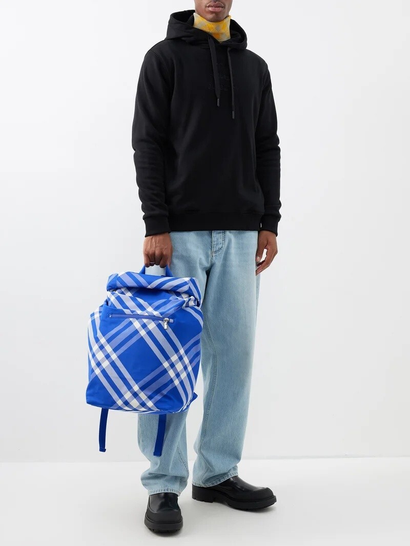 (NO CUSTOMS TAX) BURBERRY blue & white check roll-top nylon backpack authentic
