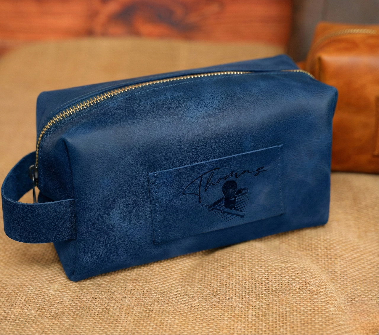 Custom Full Grain Crazy Horse Leather Dopp Kit, Handmade Travel Bag for Men