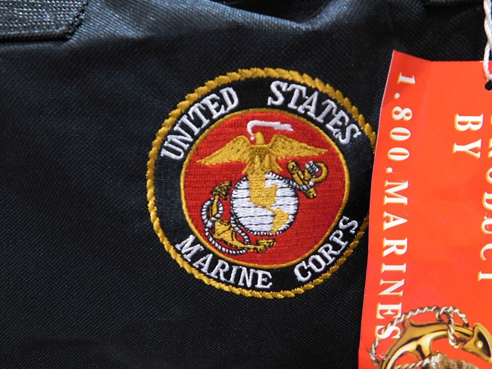 US Marine Corps Emblem Black Embroidered Military Duffle Travel Bag – Licensed