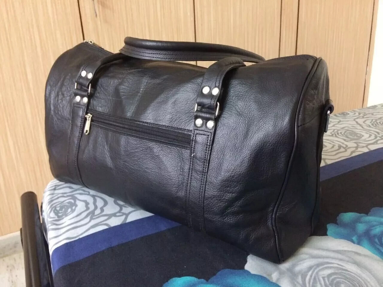 20 In Duffle Bag Black Leather Holdalls Travel Aircabin Carryon Luggage Handbag
