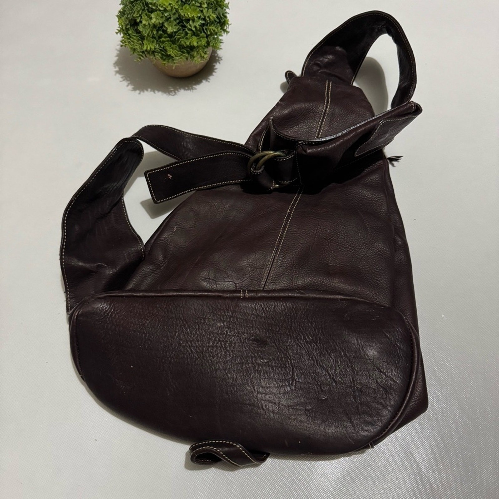 Good Old Days Brown Leather One Shoulder Backpack Bag Mens Hiking Outdoor School