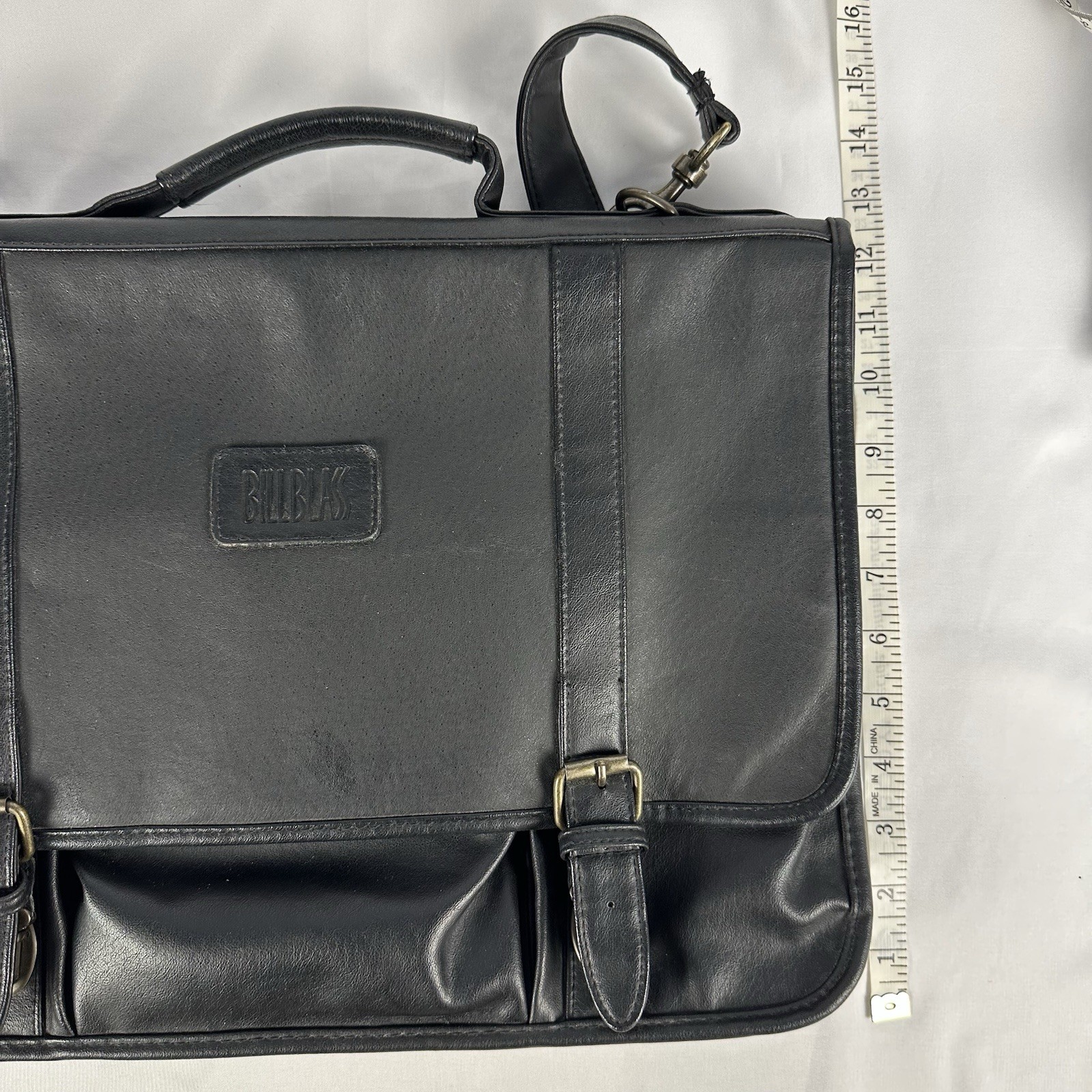 Vintage Bill Blass Leather Briefcase Messenger Bag Black Multi Pocket Work