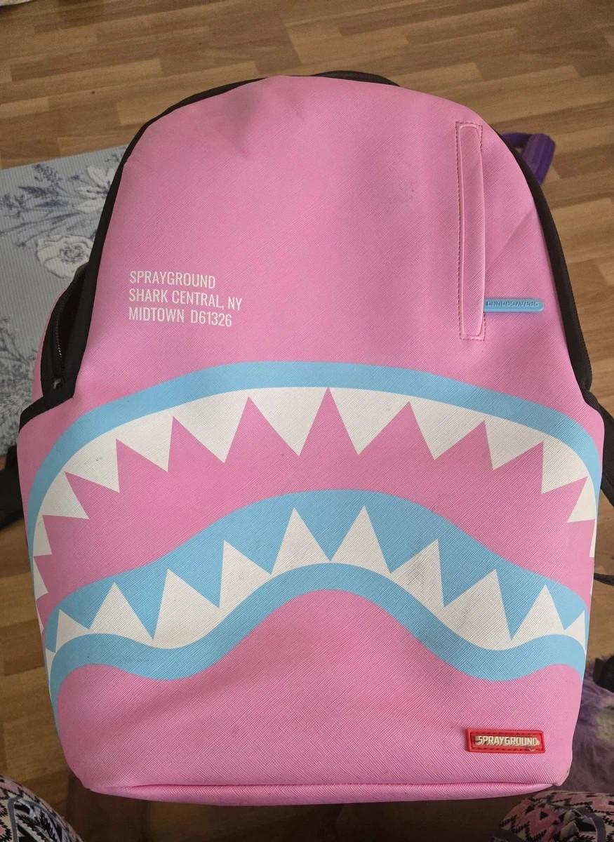 Sprayground Pink Shark Mouth Graphic Backpack Zip Closure Inner/Outer Pockets