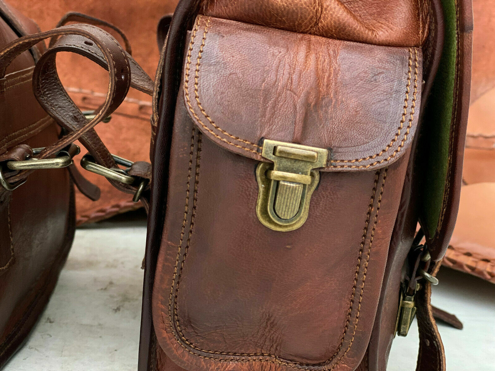 Leather Motorcycle Saddle Bags Saddlebag Luggage Bag Sportster 3 Pcs Large