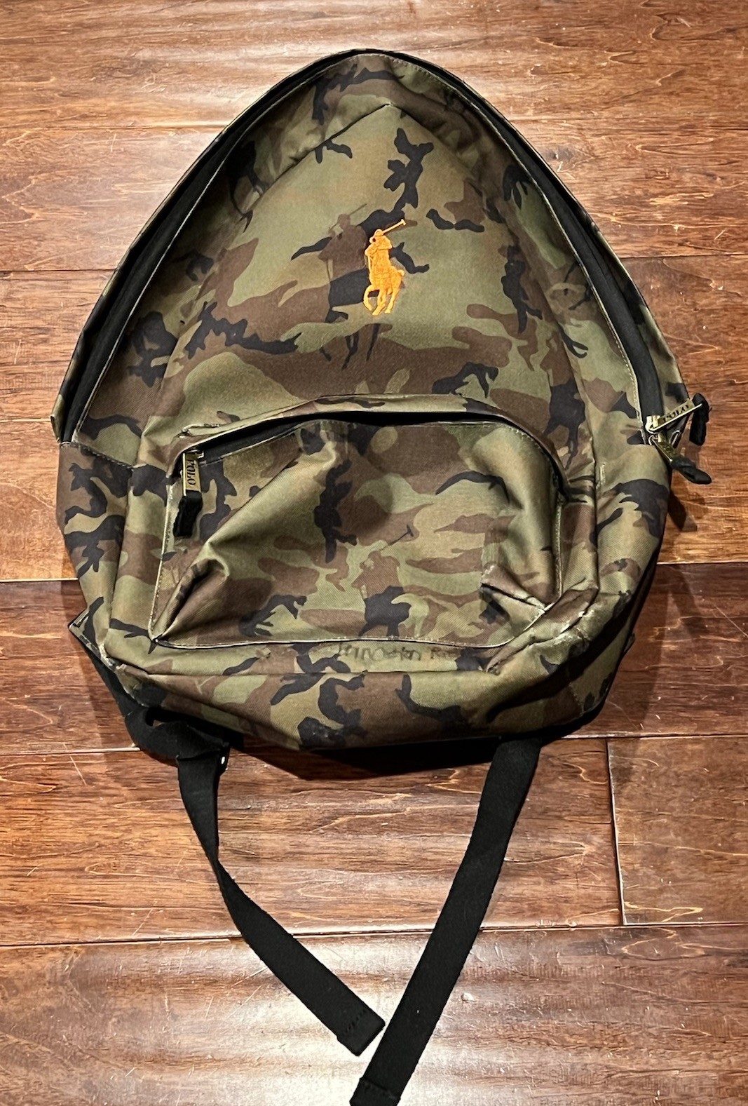 Polo Ralph Lauren Green Black Orange Big Pony Zip Pocket Camo Computer Backpack