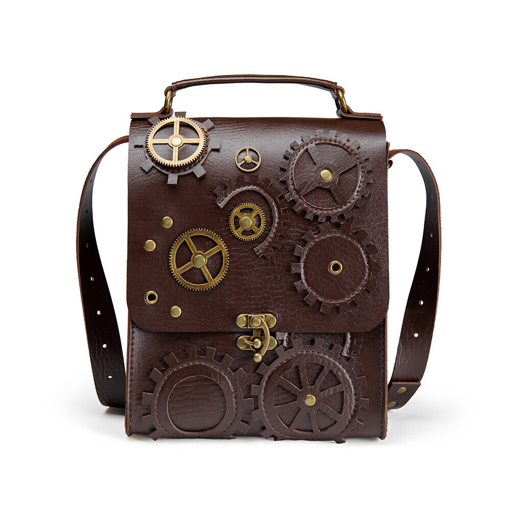 GEARDUKE Men Women Gothic Steampunk Crossbody Shoulder Messenger Leather Bag