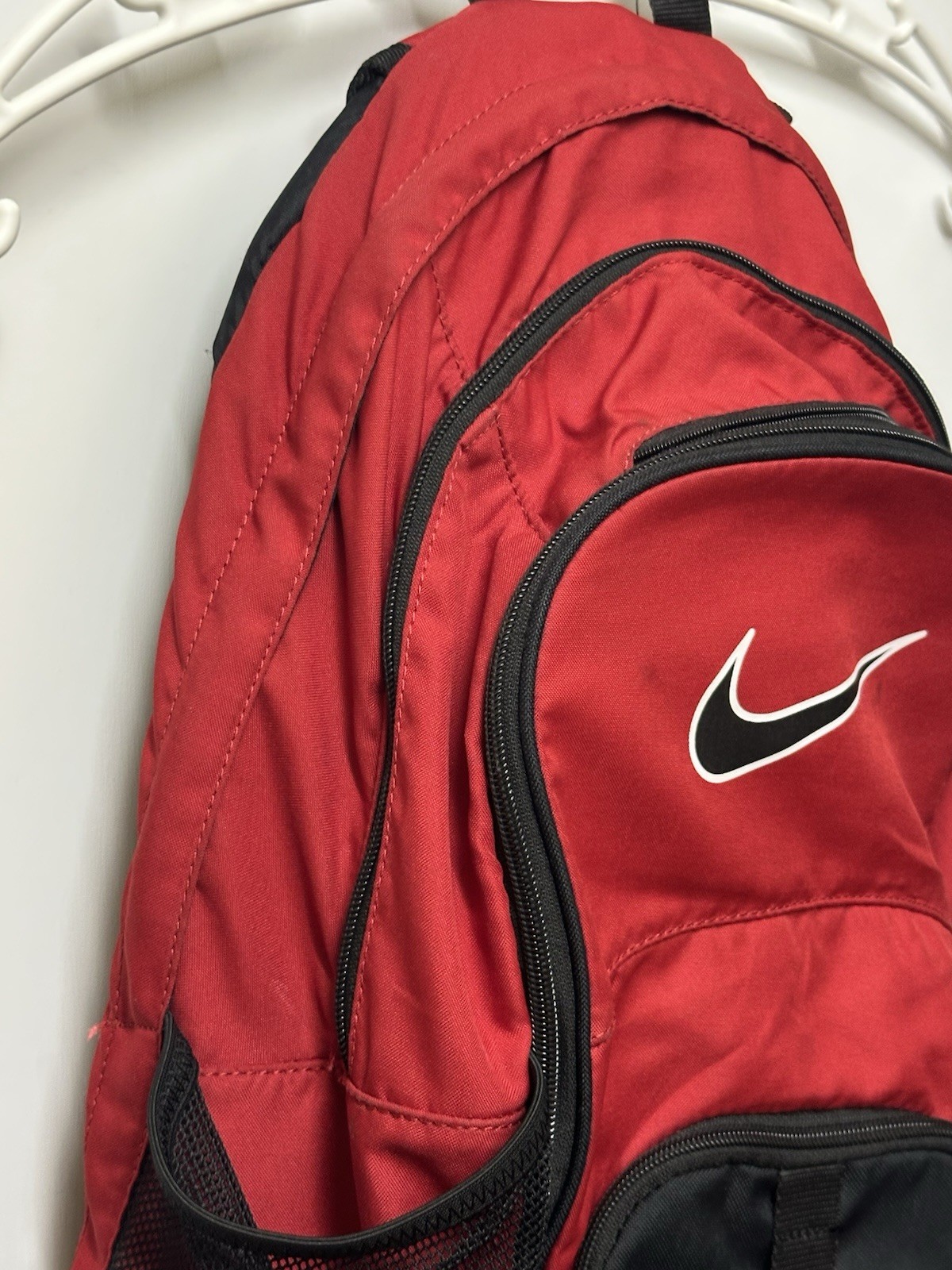 Nike Mesh Backpack Black Red Sports Training school Bag Swoosh Multi zip pockets
