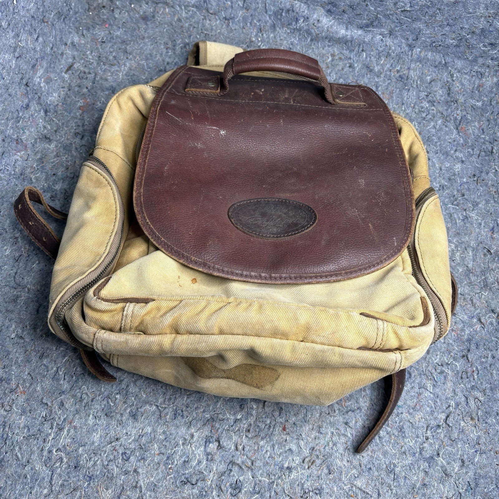 Bob Timberlake Canvas Leather Backpack Tan Brown Hiking Travel Daypack Bag