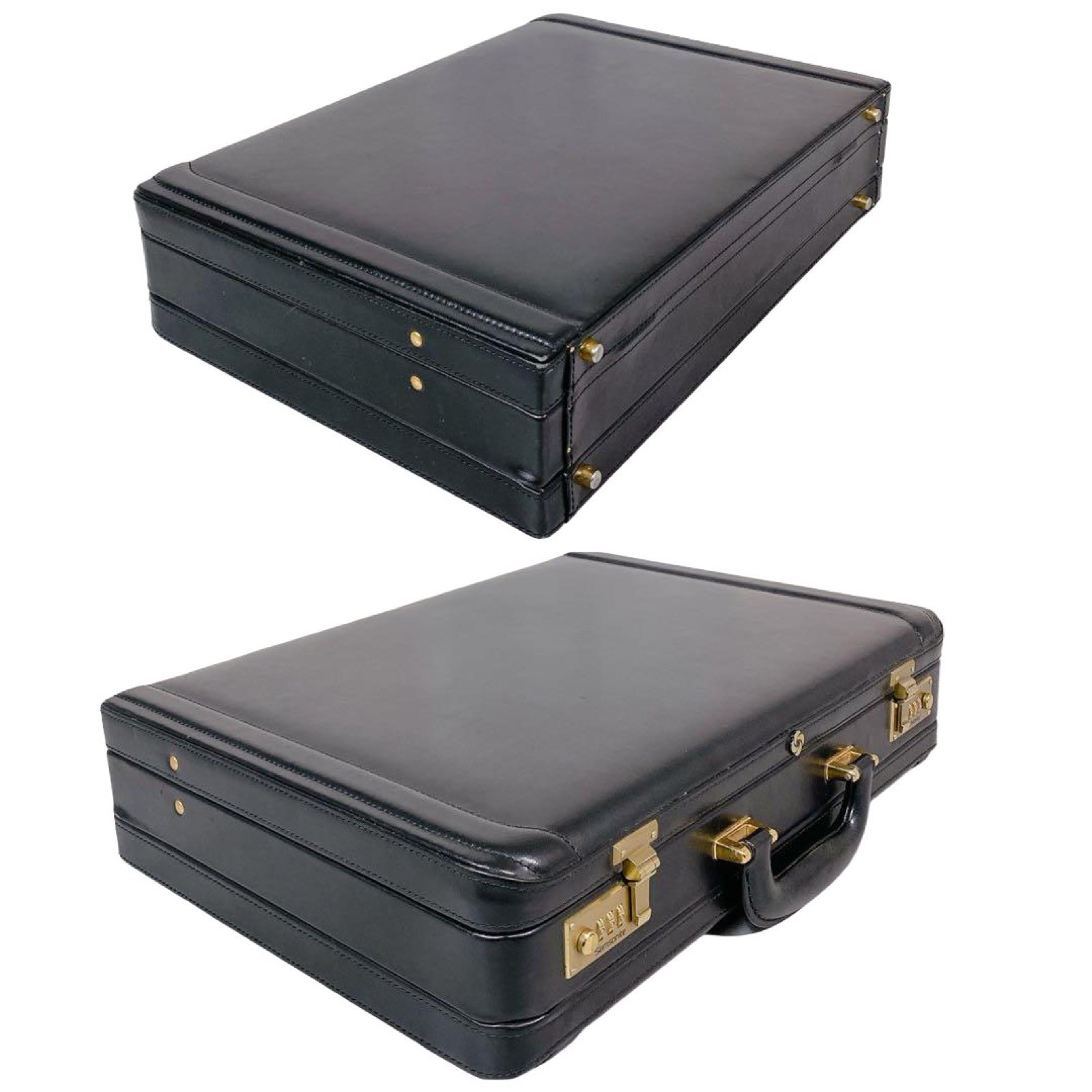 Samsonite Executive Leather Hard Attache Case Black & Gold Tumbler 1993 VINTAGE