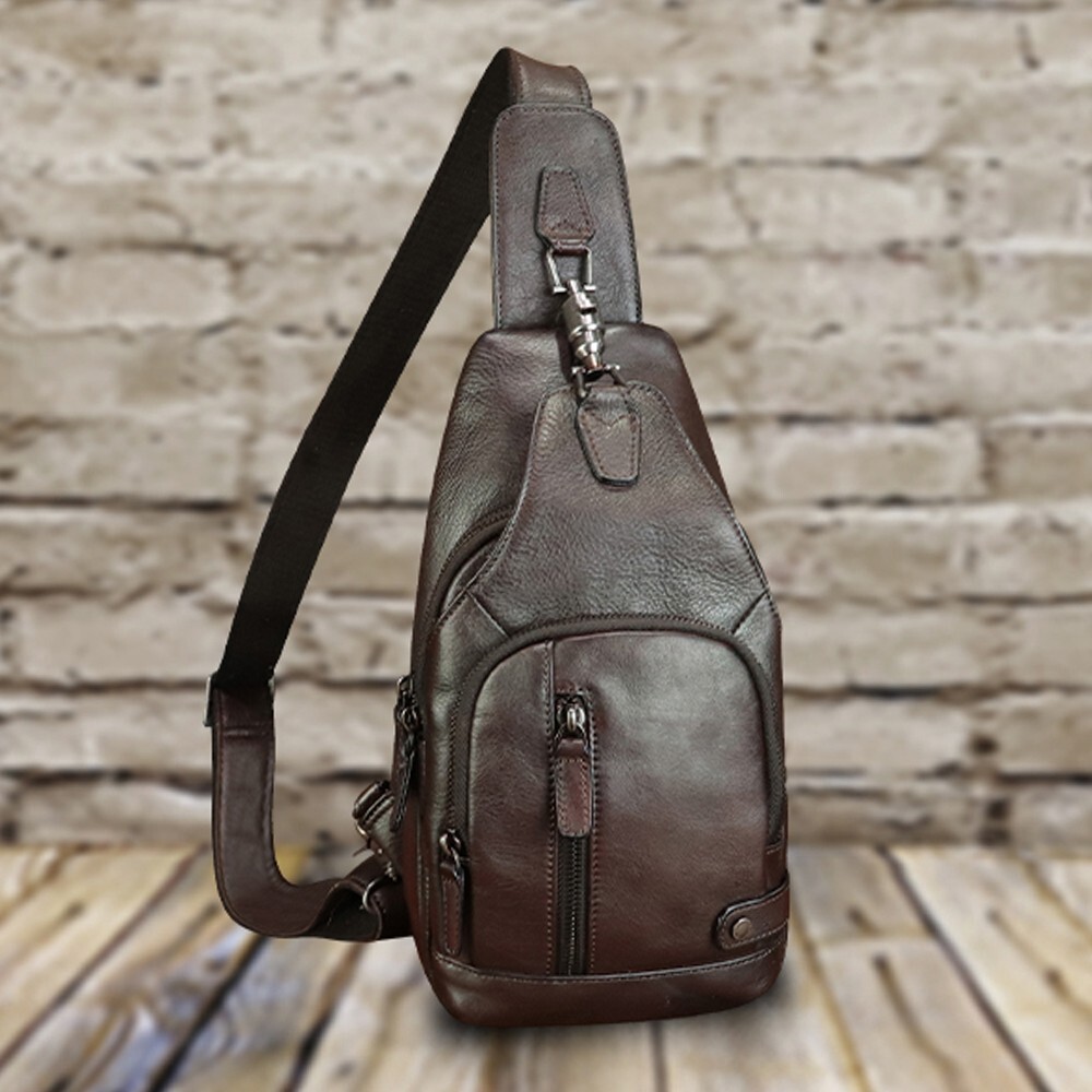 Genuine Leather Sling Bag Vintage Crossbody Shoulder Bag Handmade Chest Bag