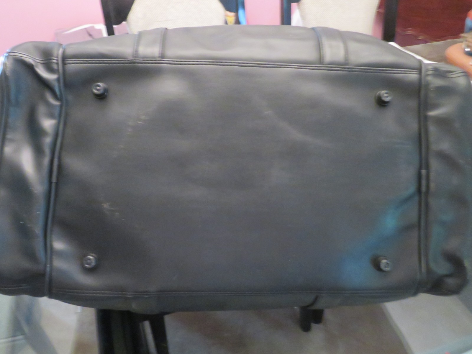 LEEDS Black Genuine Leather Duffel Bag Carry on Travel Gym Weekender 19”