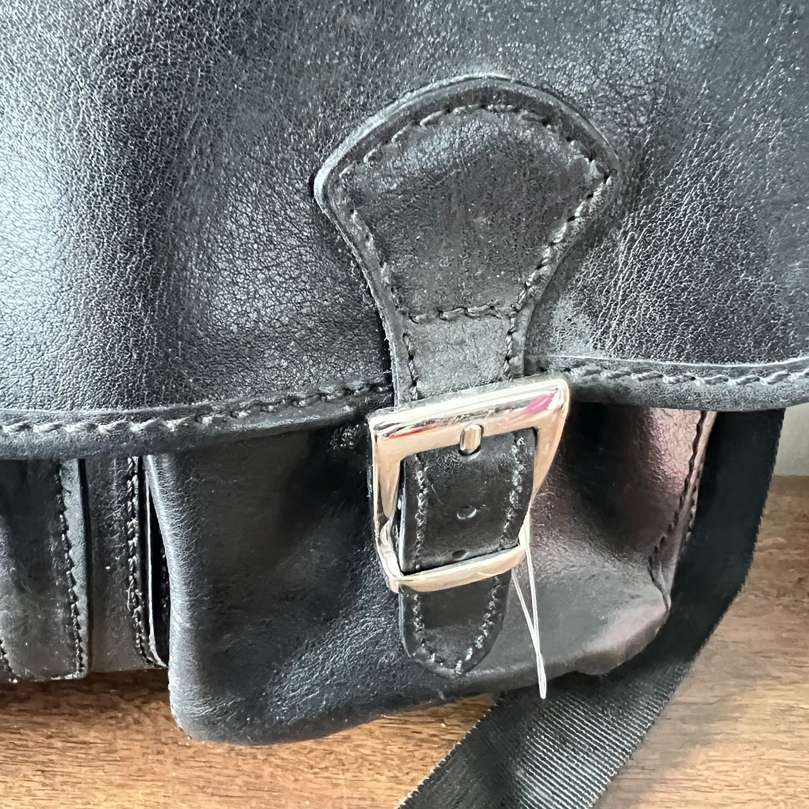 Floto Firenze Black Leather Buckle Strap Briefcase Messenger Bag Made In Italy