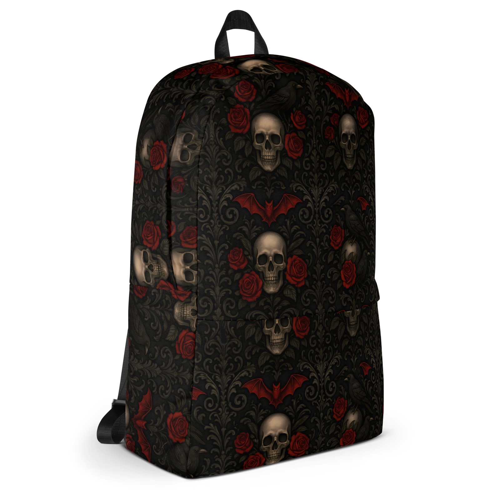 Skull Bat Roses Backpack Gothic Raven Horror Bag Dark Gift