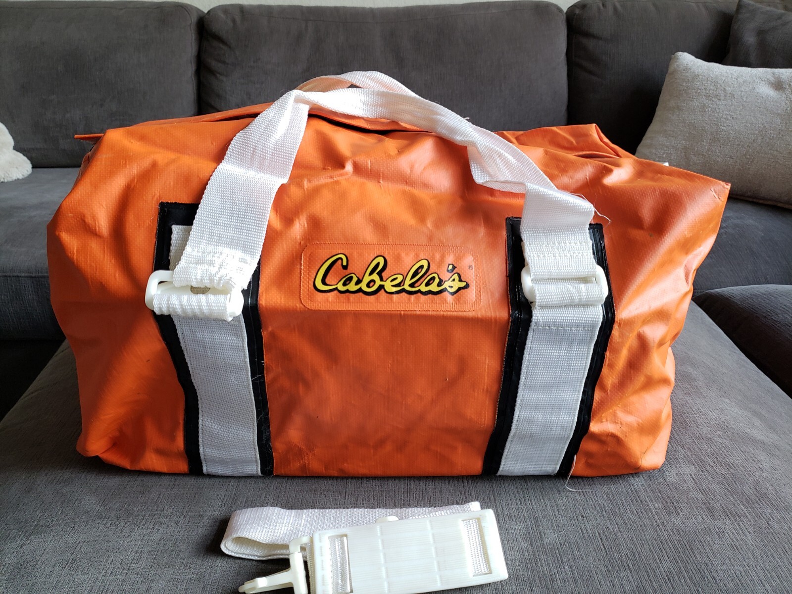 Vintage RARE! Cabela’s Large Orange Waterproof Duffle Bag Hunting Fishing GREAT!