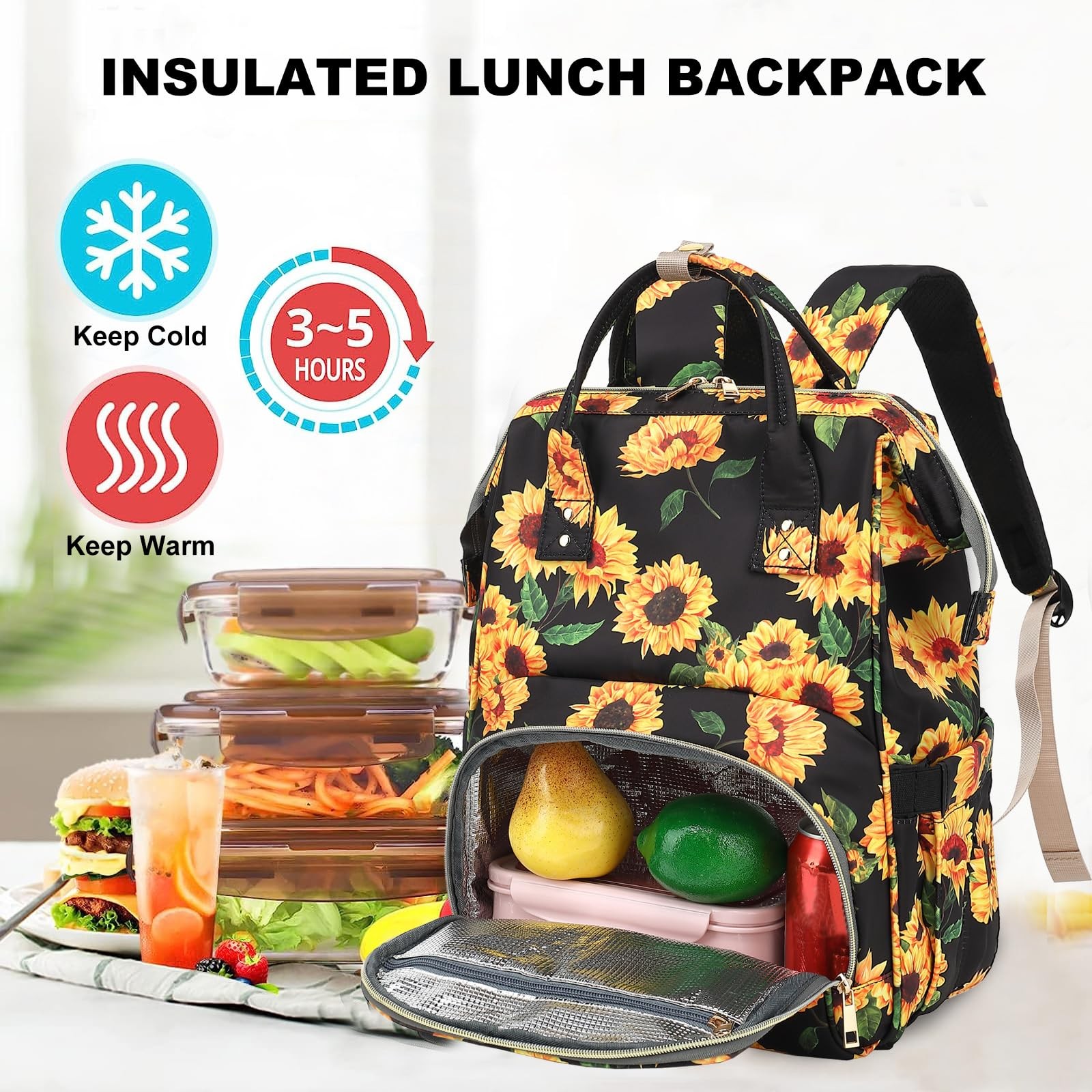 Sunflower Insulated Lunch Laptop Backpack School College Picnic Cooler