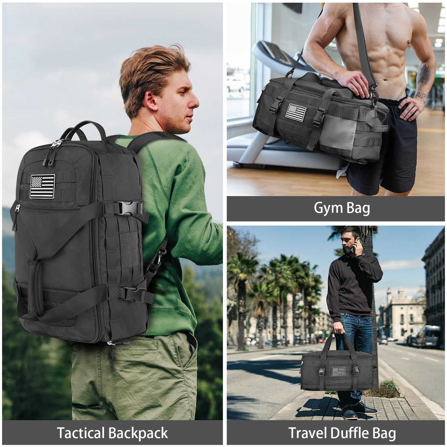 Gym Bag Tactical 3 in 1 with Shoe Compartment Wet Pocket Grey
