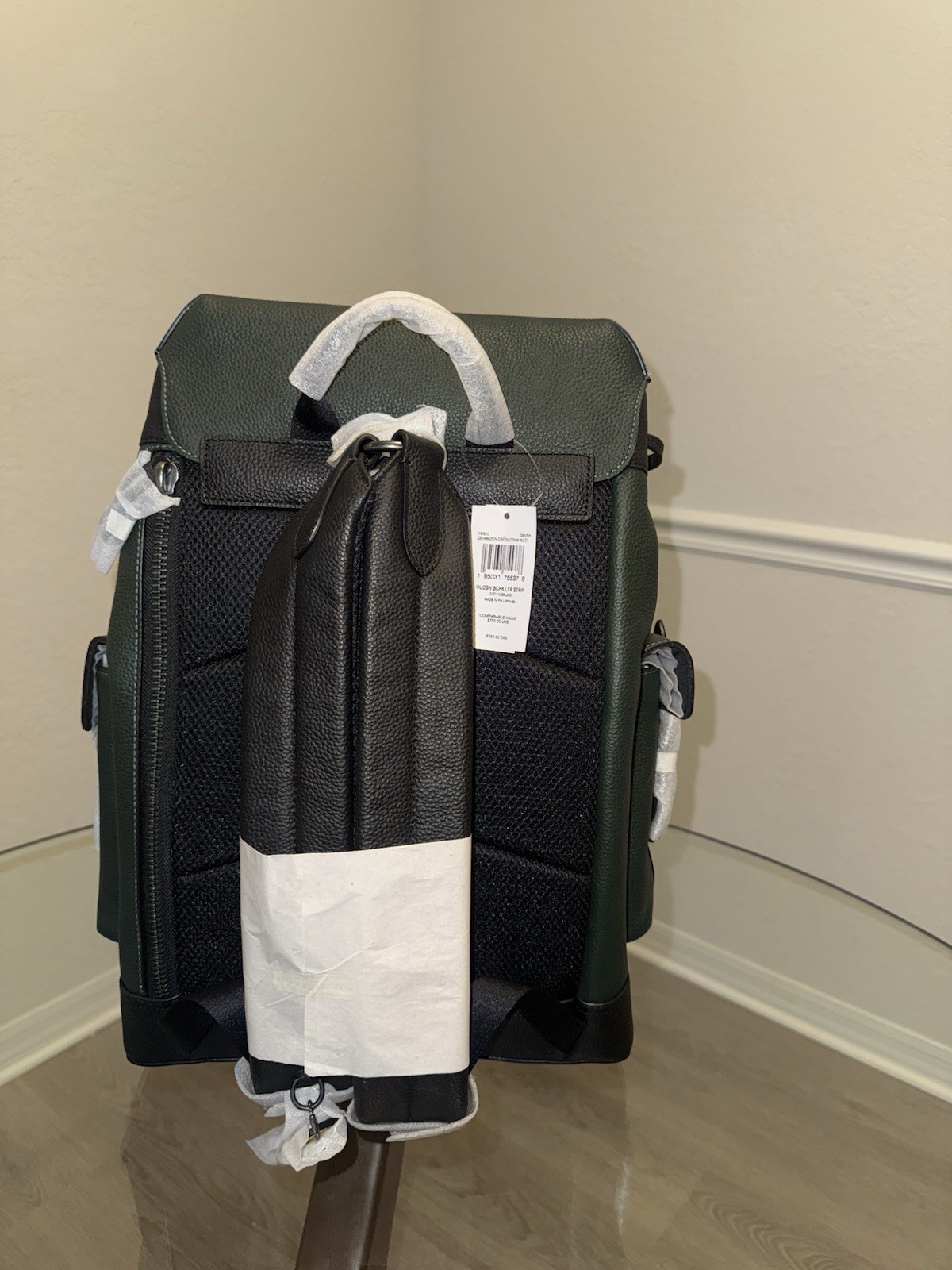 Coach Men’s Hudson Backpack Green Colorblock Stripe Drawstring Buckle Medium