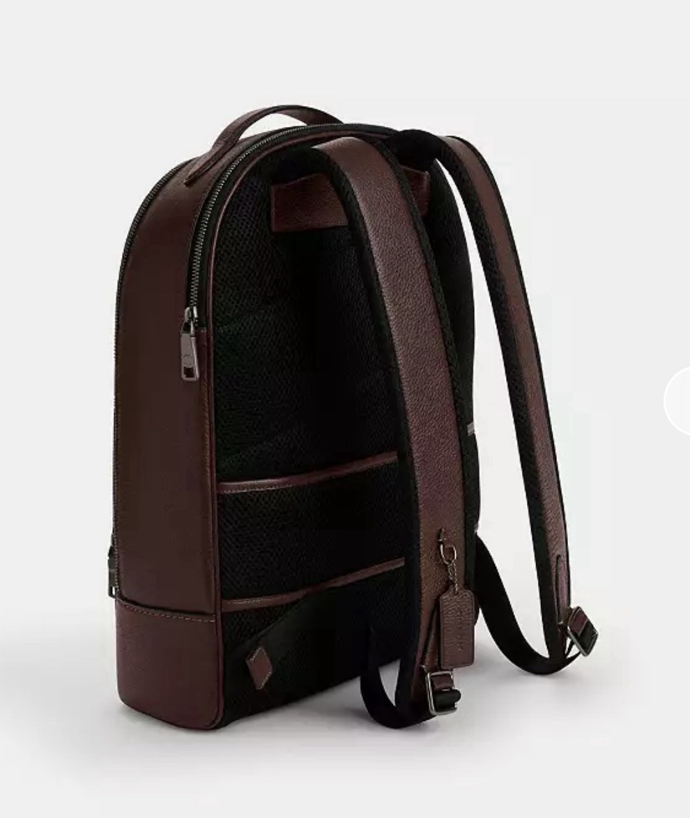 NWT COACH Men’s Ethan Backpack Signature Leather Gunmetal/Maple Brown CDC67