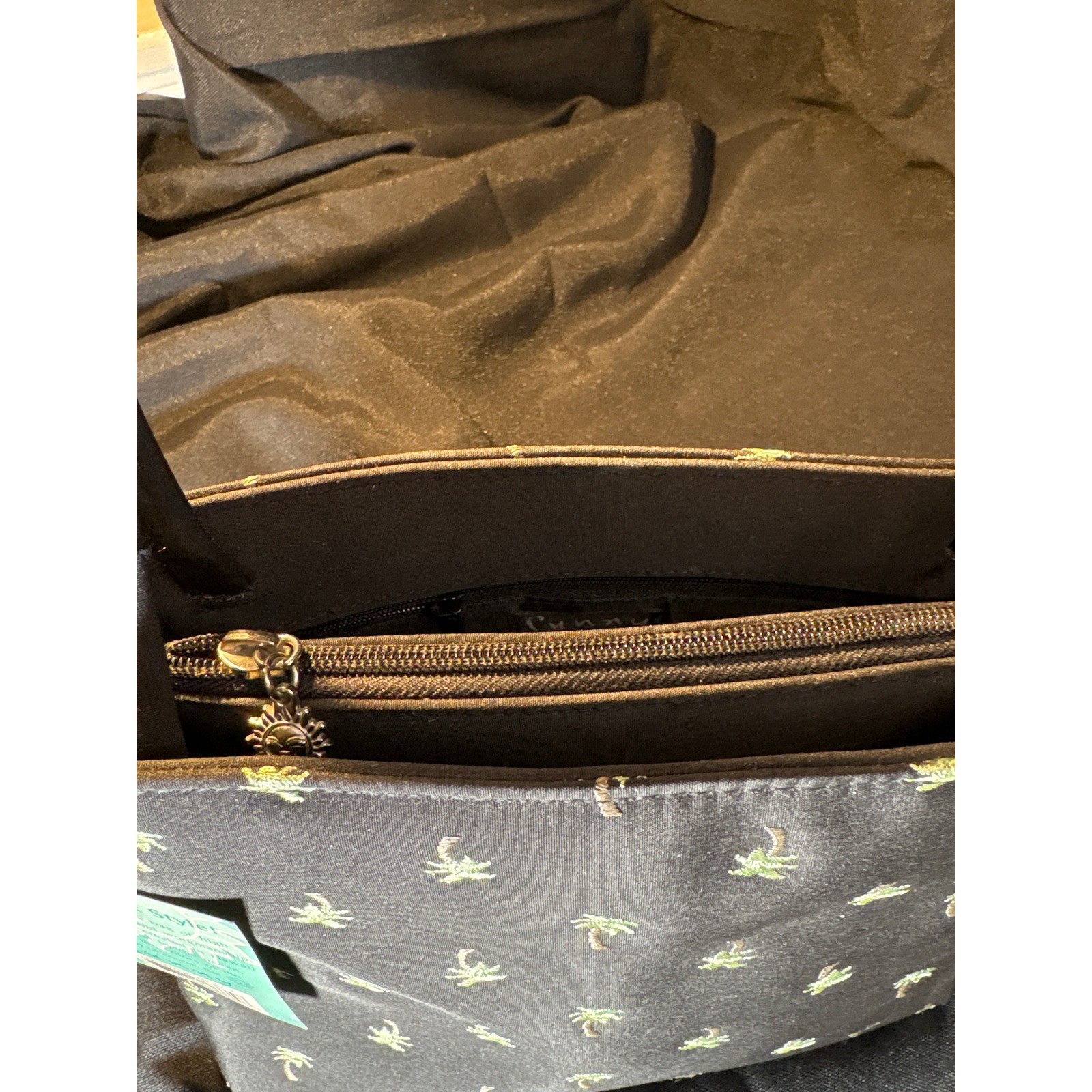 Charming Black Palm Tree Print Mini Handbag Top Handle Zippered Pouch Small Bag