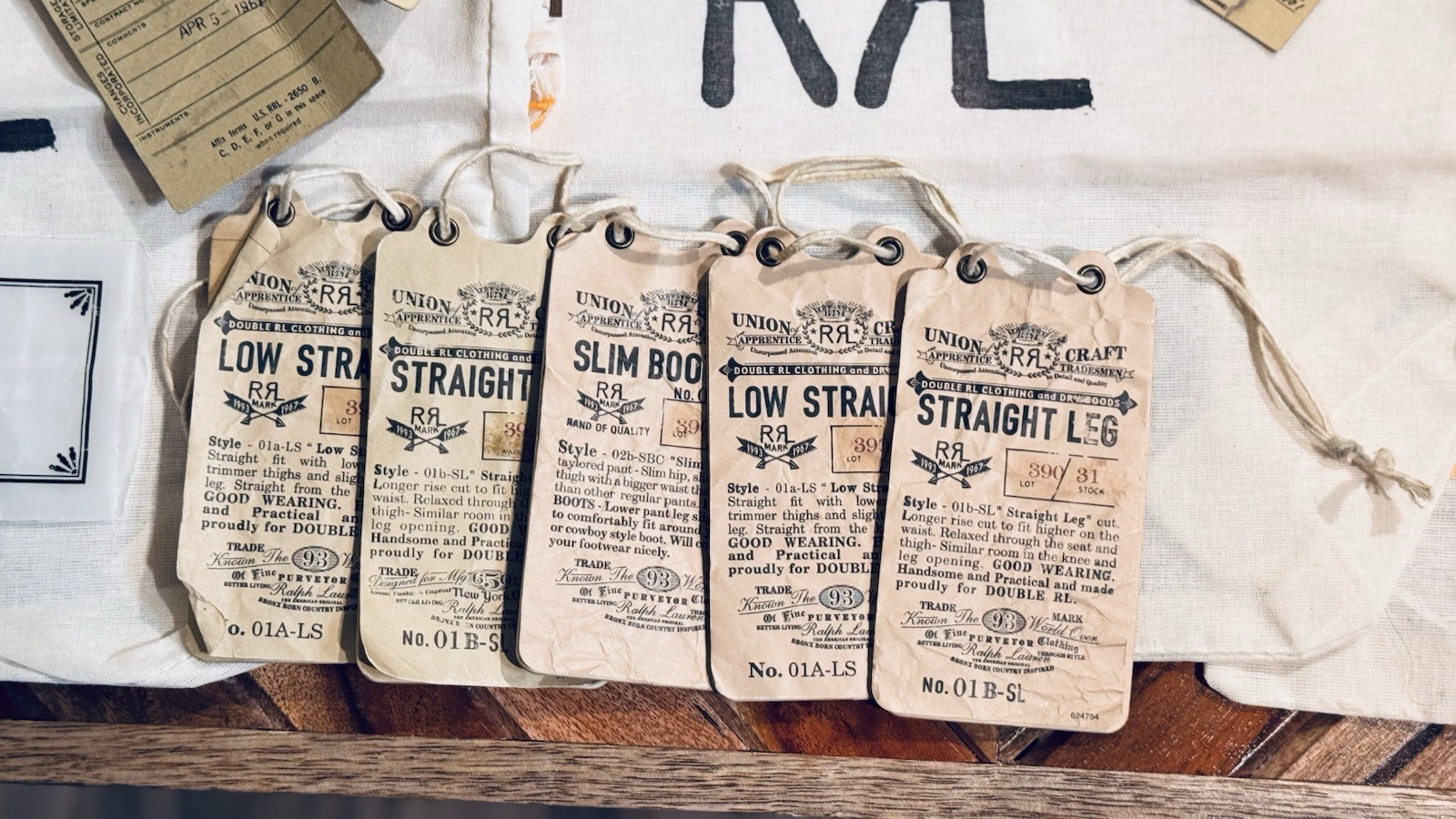 RRL Double RL Drawstring & Paper bags, Vintage Garment Tags Separately Or As Lot