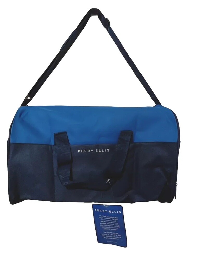 Perry Ellis-Navy Blue/Light Blue-Gym/ Business Duffel Bag-(NEW IN PLASTIC WRAP)