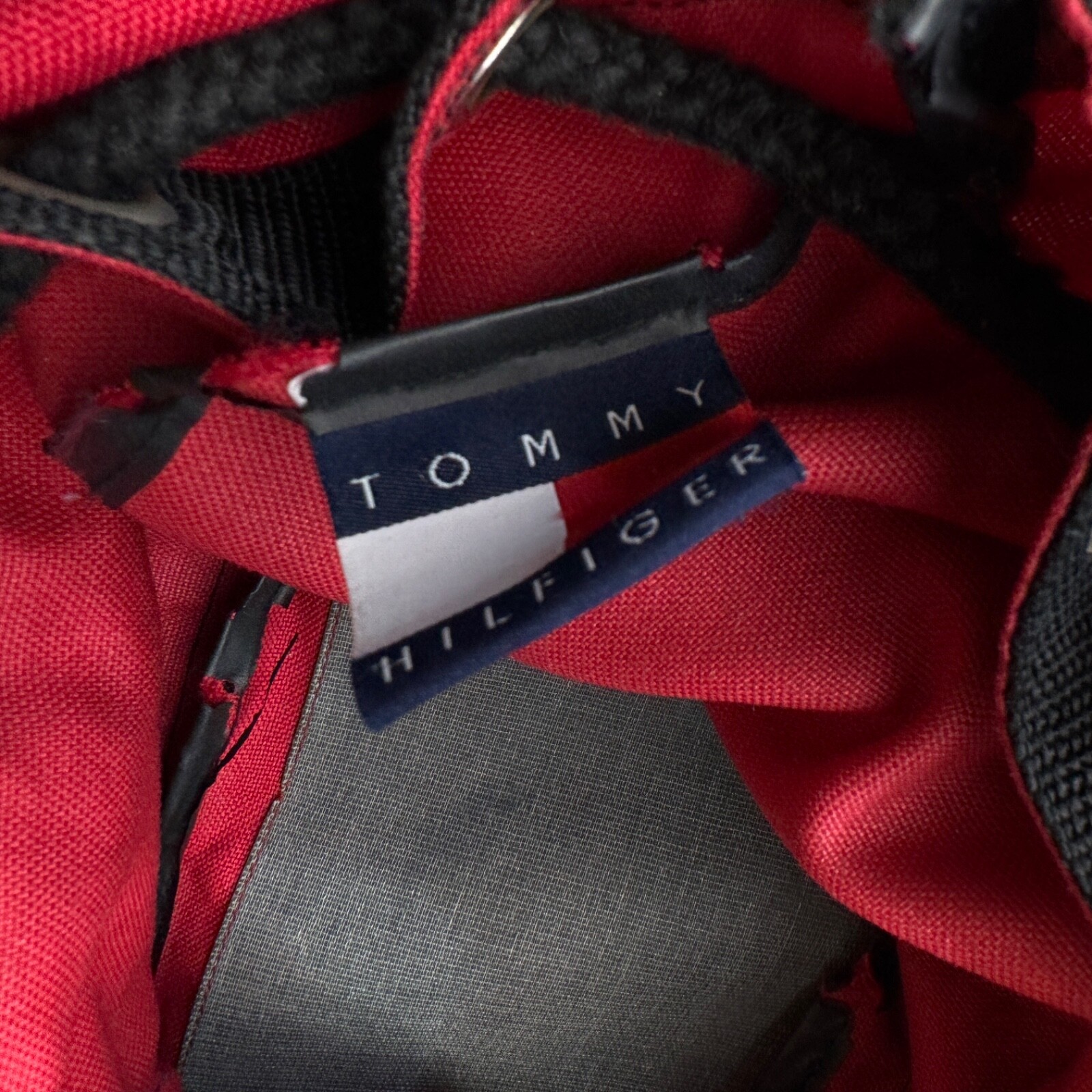 VINTAGE Tommy Hilfiger Backpack Red Blue 90s Alpine Olympics Patch Cinch Canvas