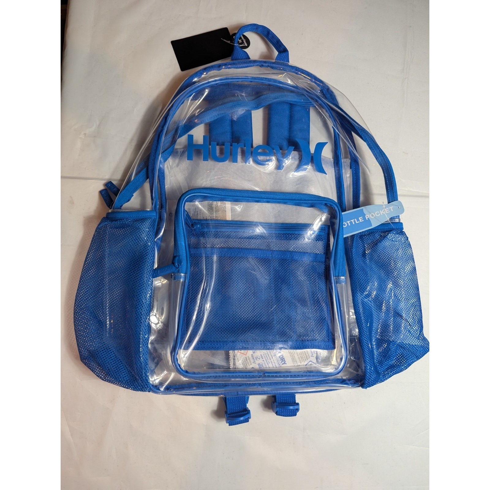 Hurley Clear See Through Backpack With Bottle Pocket Fits 15″ Laptop Blue