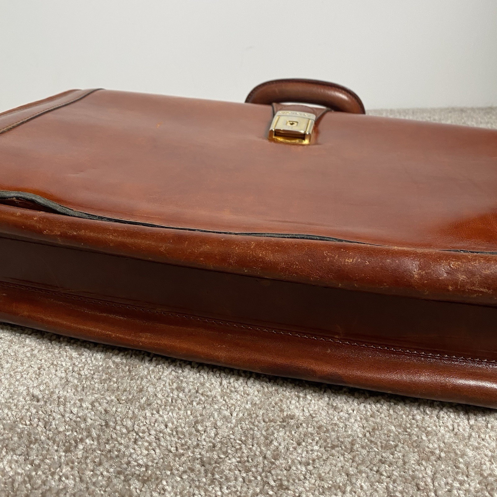VTG Bosca Old Leather Partners Large Brief Case Bag Lock/Key Cognac Nice Patina