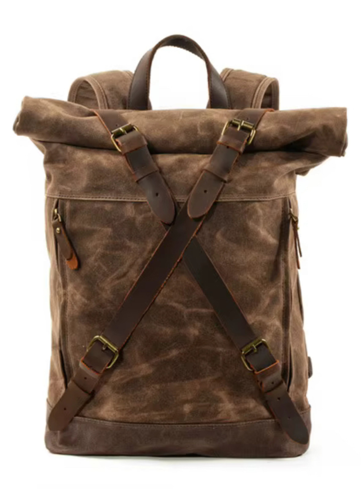 Waxed Canvas Backpack w Leather Straps Laptop Travel Work Rolltop Rucksack