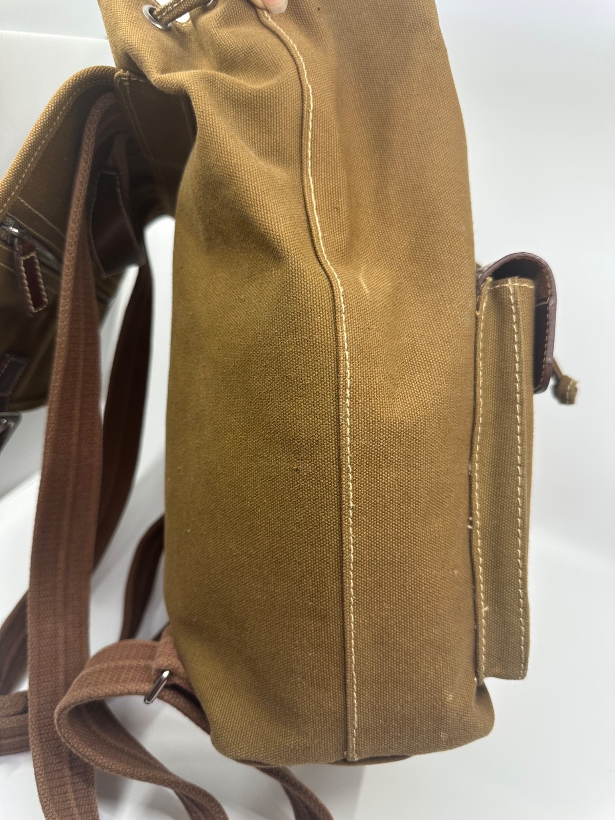 Fossil Expedition No 11552 Brown Canvas Backpack Leather Trim Rugged Goods