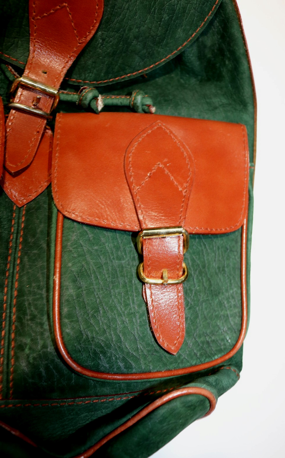 UK Henry Original Leather Suede Backpack Green and Tan Made in United Kingdom