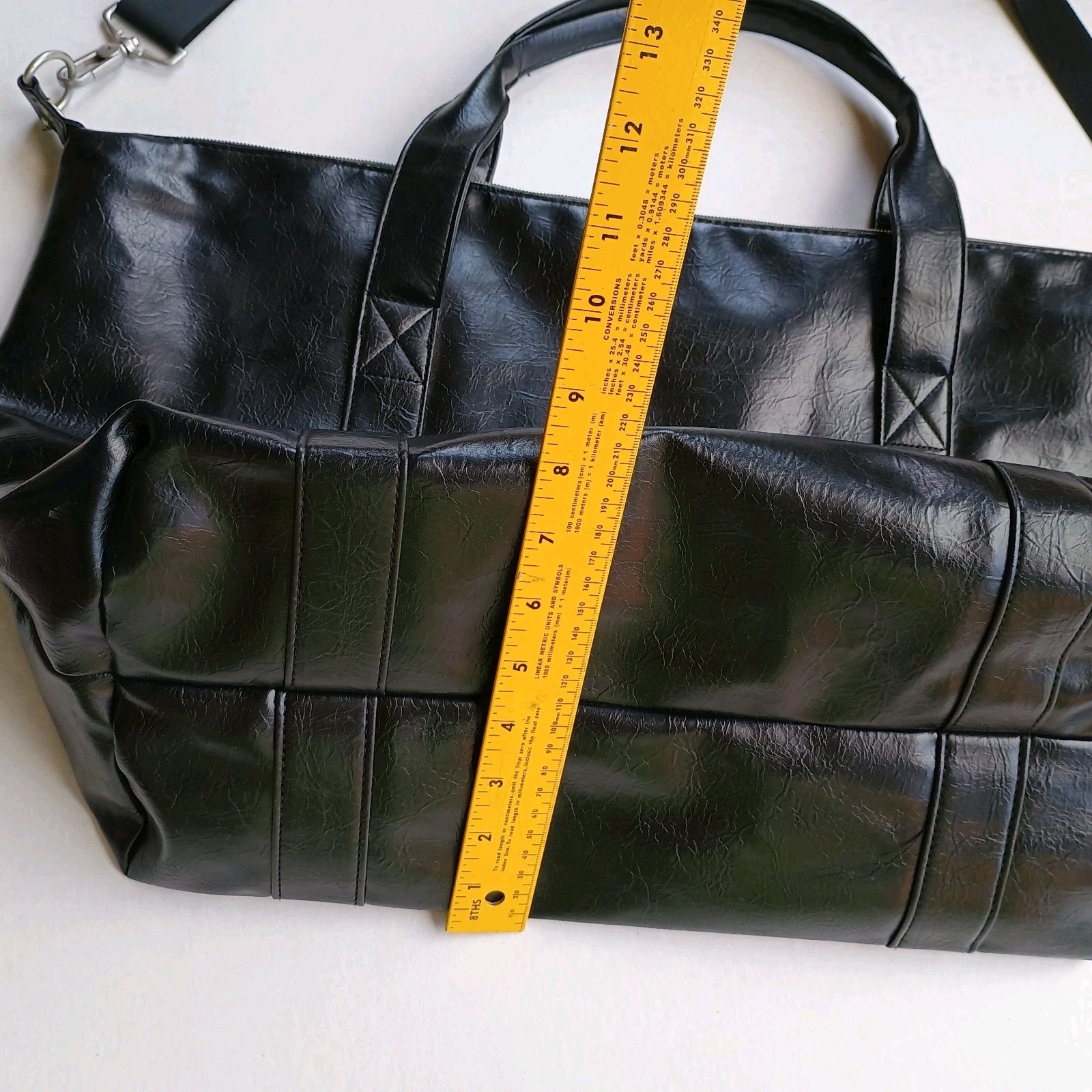John Varvatos Faux Leather Duffle Large Tote Shoulder Weekend Bag GUC Black