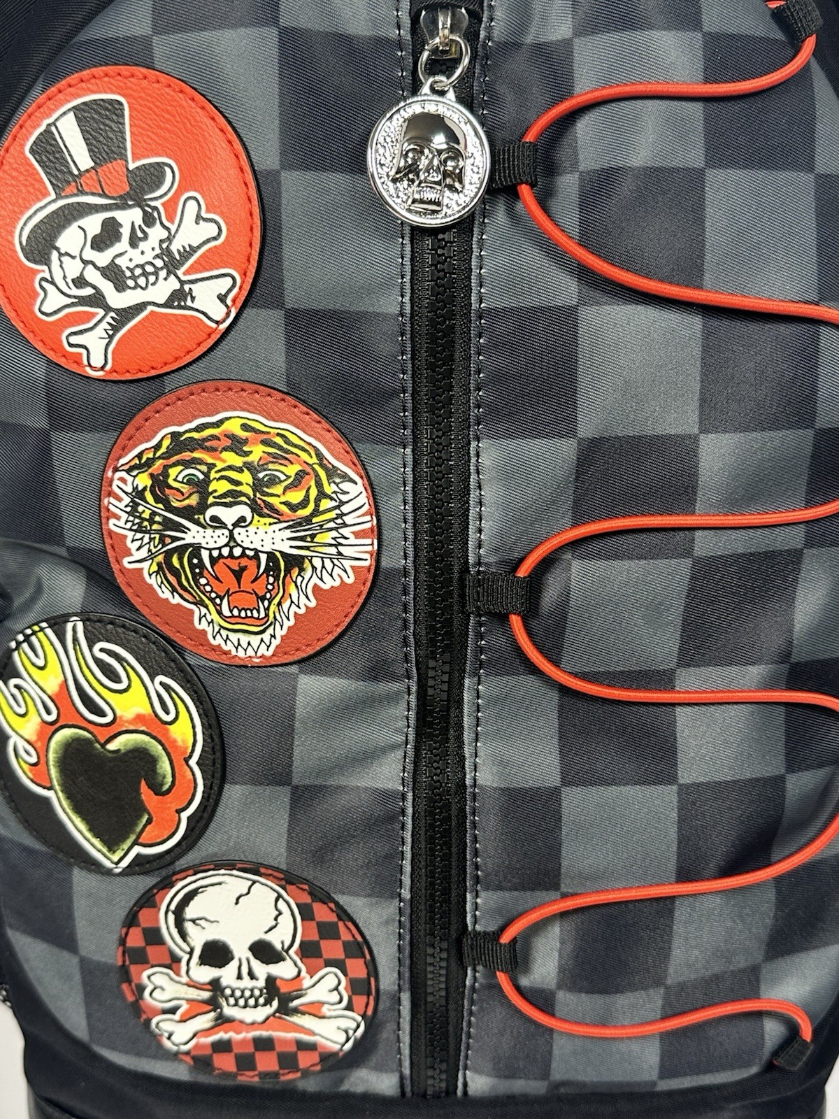 Ed Hardy Backpack Black Check Patches Backpack New