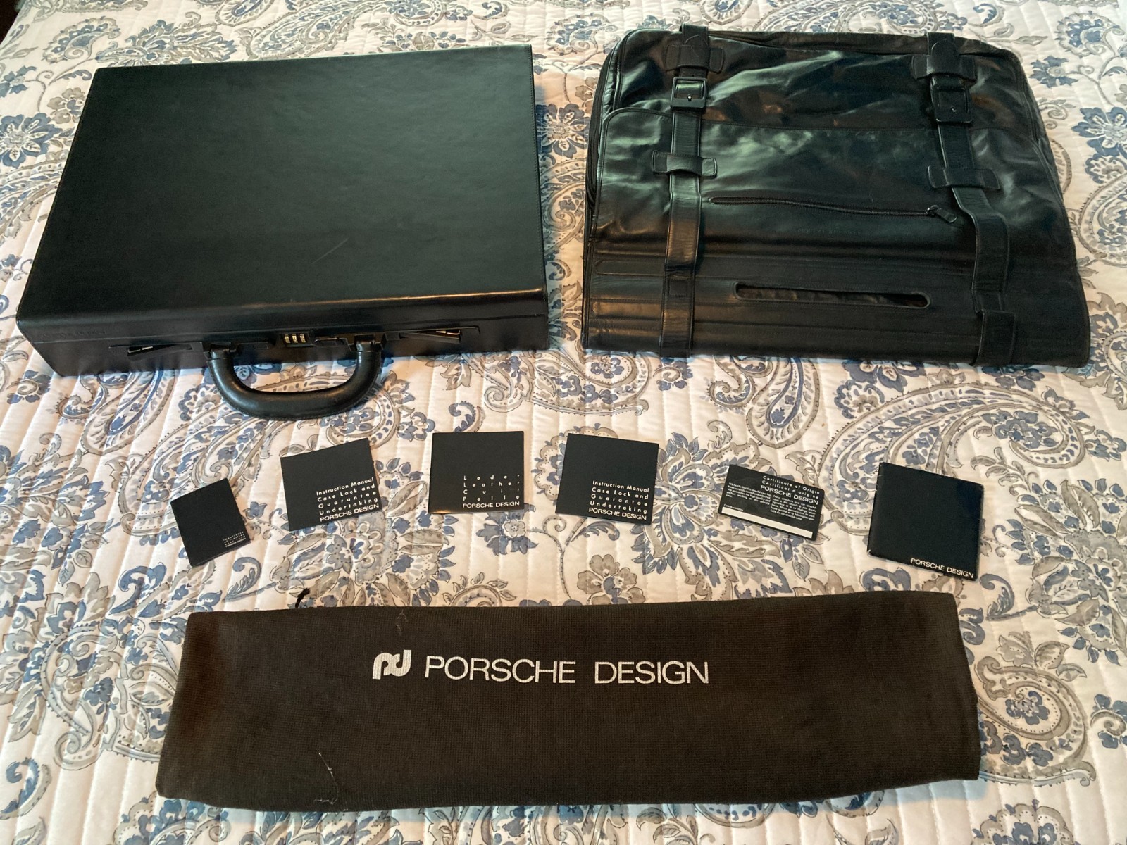 VINTAGE, PORSCHE DESIGN, HARD SIDED LEATHER BRIEFCASE WITH SADDLE BAG. C~VIDEO!!