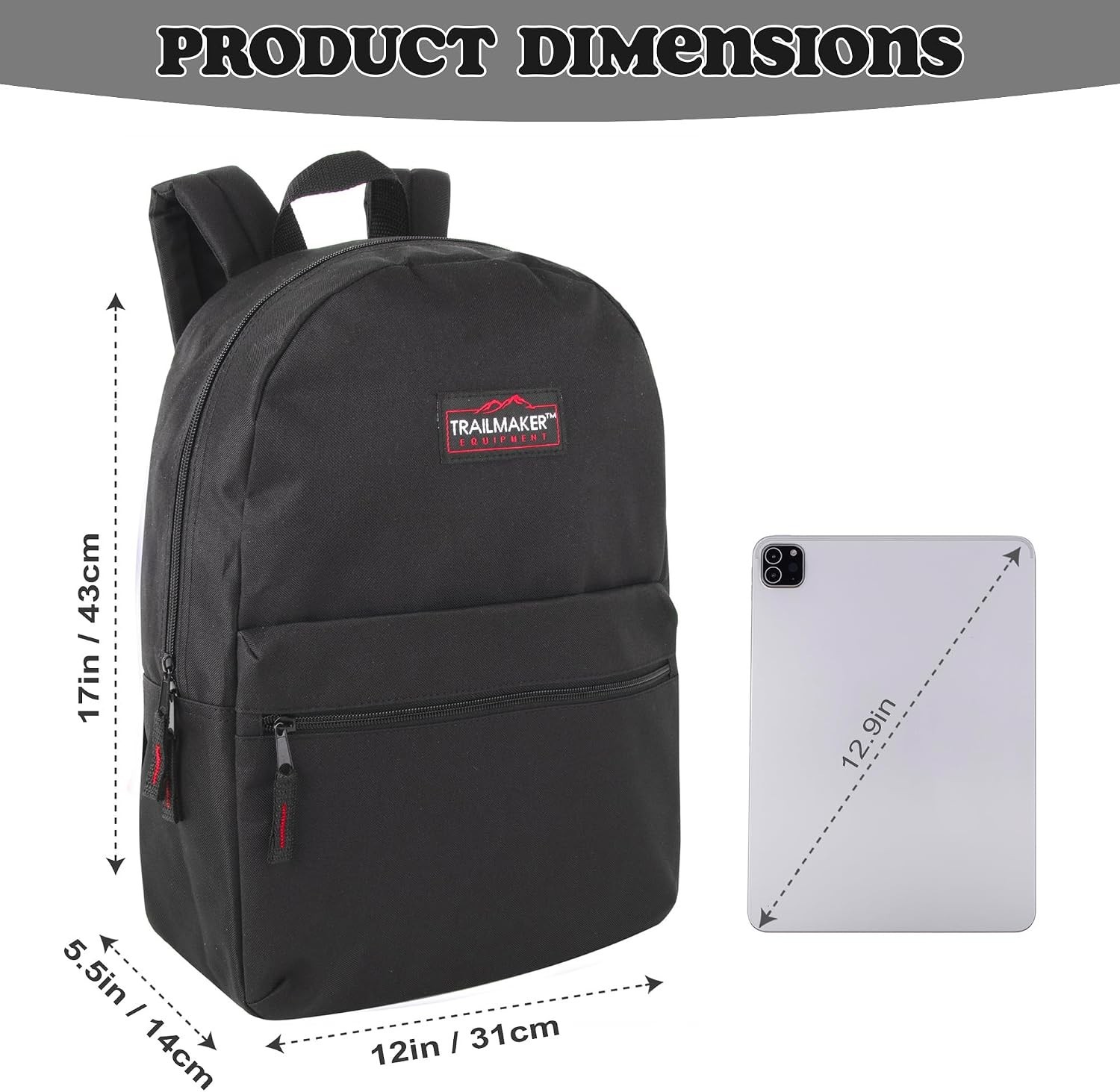 Backpacks with Adjustable Padded Straps 17 in for School Girls Boys (Black)
