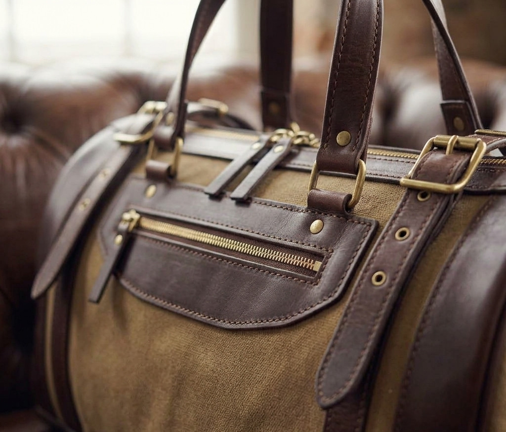 Cowhide Leather Duffel Bag | Cow Leather Patch Olive Weekender bag Travel Bag