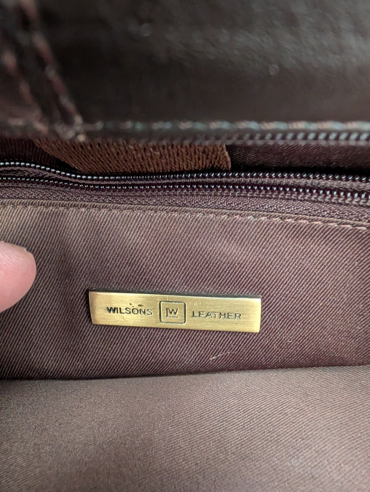 Wilsons Leather Brown Zip Briefcase Shoulder Bag Laptop Sleeve Adjustable Strap