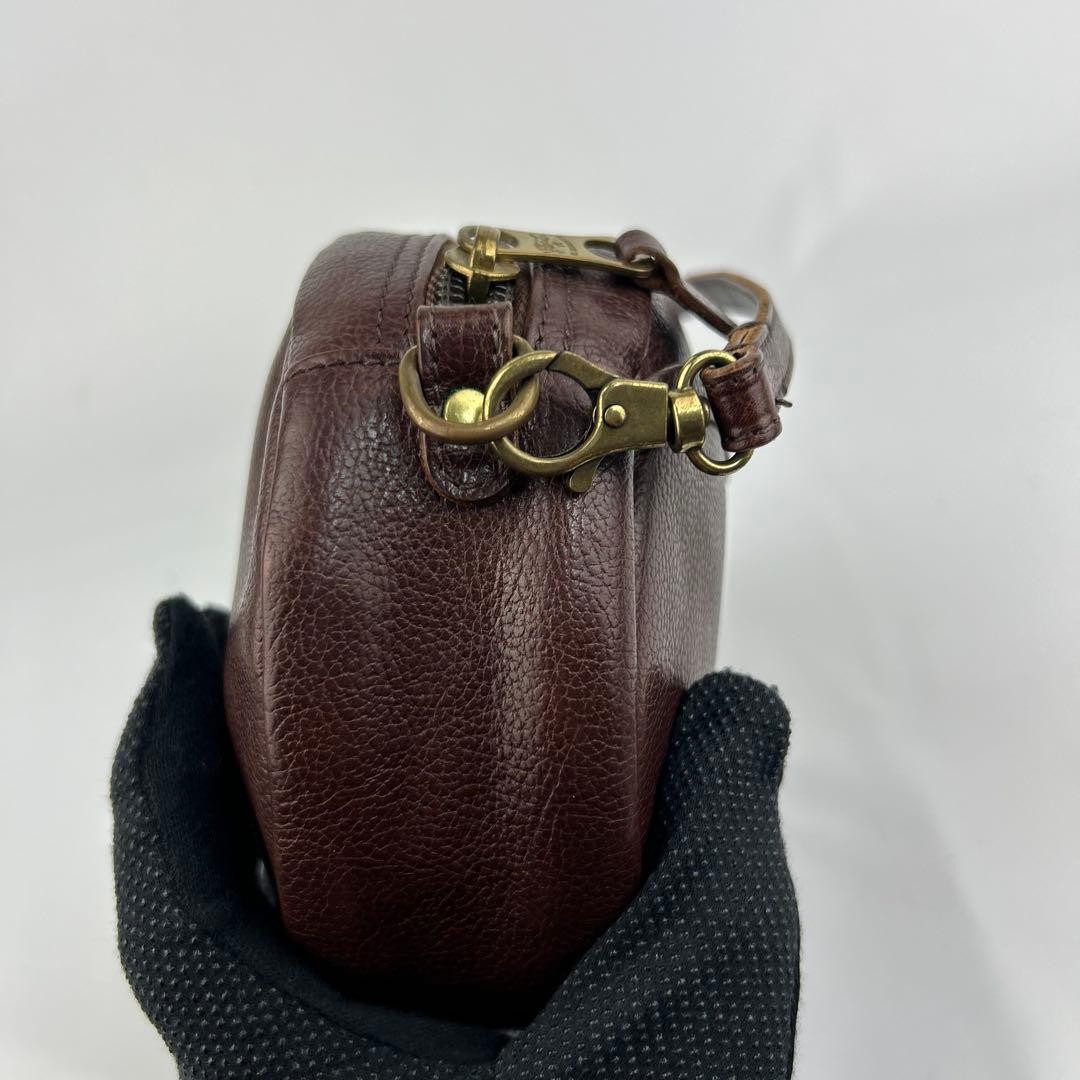 IL BISONTE Oval Leather Shoulder Bag Logo Embossed Brown