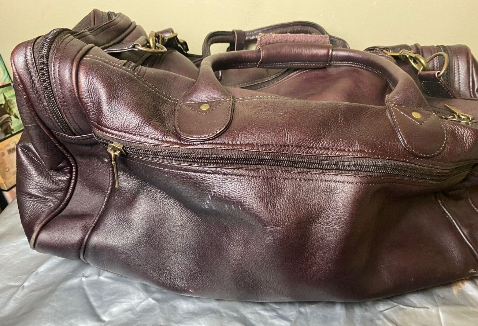 Claire Chase Brown Colombia All Leather XL 23” Carry On Duffel Bag Weekender
