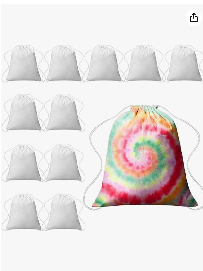 12 Pieces Tie Dye Cotton Drawstring Bags Sublimation Blank Backpack White Can…