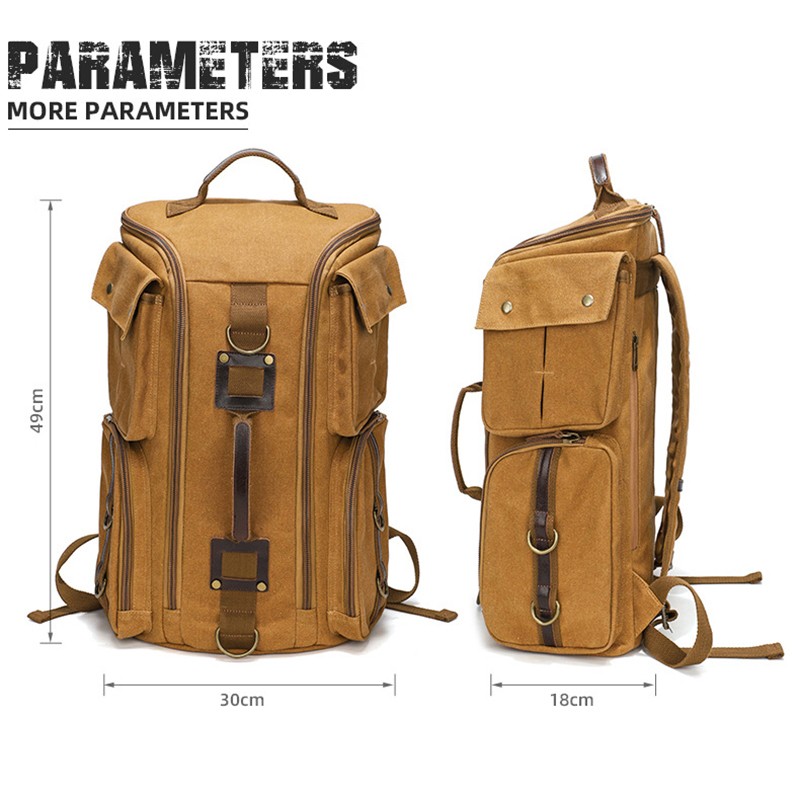 Waxed Canvas Vintage Leather Backpack Camping Hiking Rucksack Packsack Bag